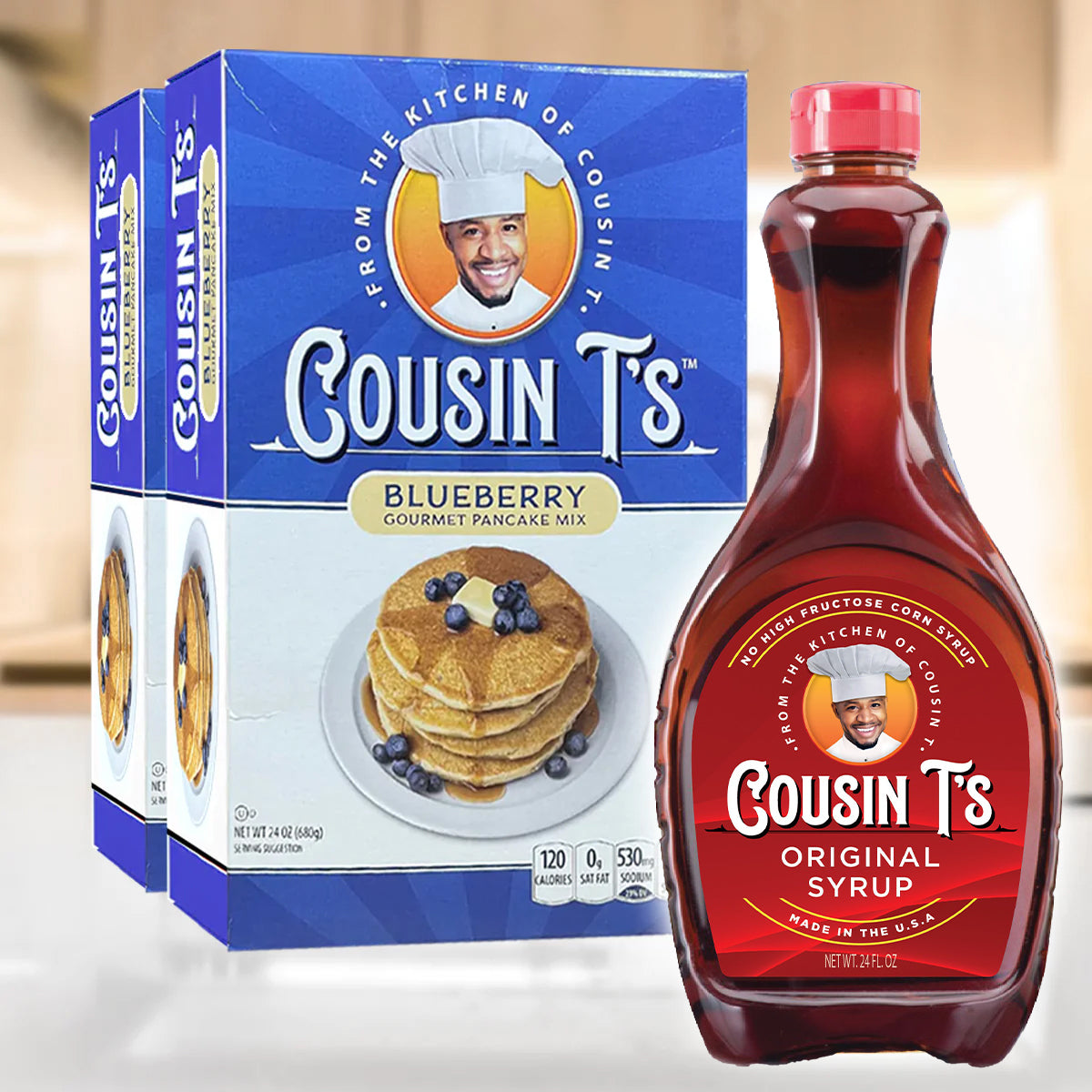 Cousin T's Original Syrup & 2 Pack Pancake Mix Bundle