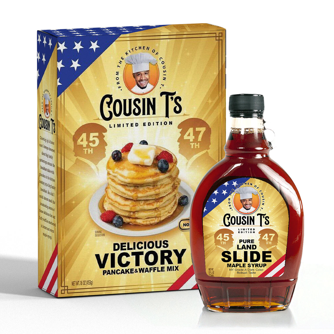 Cousin T's -Trump Victory Pancake Mix & Pure Maple Landslide Syrup Bundle