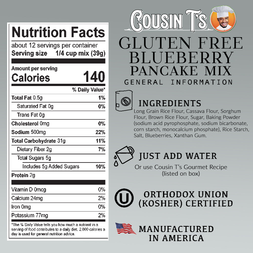 Cousin T's Gluten Free Blueberry Gourmet Pancake Mix (2 Pack)
